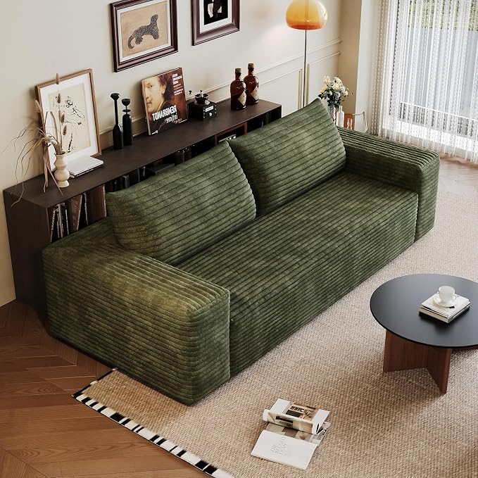 JINGLING 63" Small Couches for Small Spaces, Comfy Boneless Couch in a Box, Love Seat Compressed Sofa for Living Room Bedroom, Apartment Furniture, No Assembly, Corduroy, Green