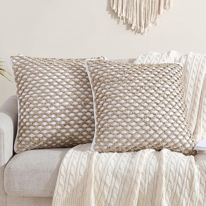 Boho Living Jada Decorative Throw, Includes Accent, Premium Woven Design, Living Room Décor, (2) 20" x 20" Pillow Cover with Insert, White