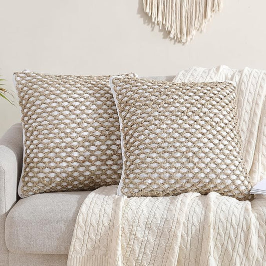 Boho Living Jada Decorative Throw, Includes Accent, Premium Woven Design, Living Room Décor, (2) 20" x 20" Pillow Cover with Insert, White