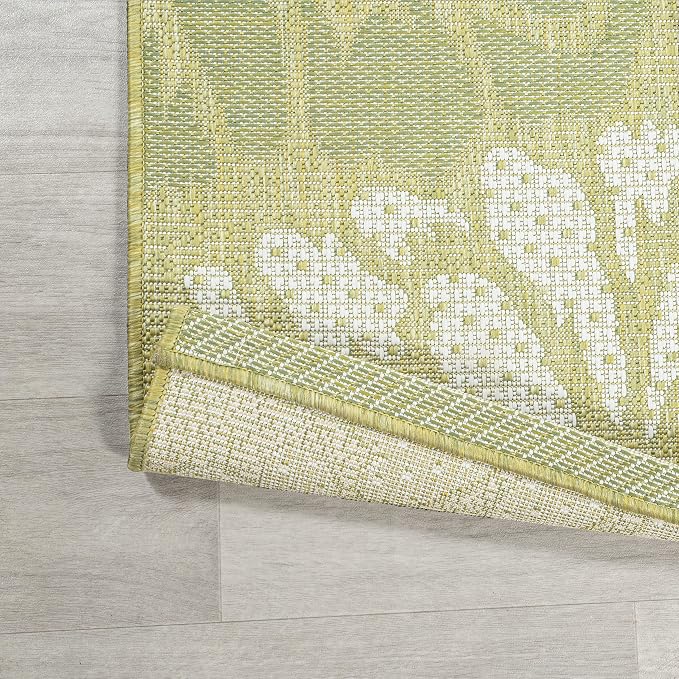 JONATHAN Y Floral Textured Weave Indoor Outdoor Area Rug 3X5 Green/Cream, Zinnia Modern for Backyard, Patio, Porch, Easy-Cleaning, High Traffic, Pet-Friendly, Non-Shedding (SMB110H-3)