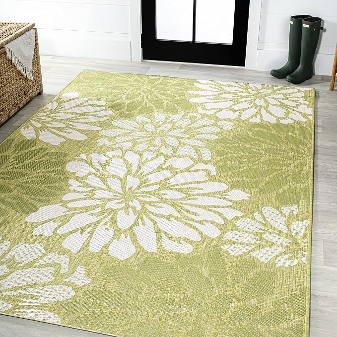 JONATHAN Y Floral Textured Weave Indoor Outdoor Area Rug 9X12 Green/Cream, Zinnia Modern for Backyard, Patio, Porch, Easy-Cleaning, High Traffic, Pet-Friendly, Non-Shedding (SMB110H-9)