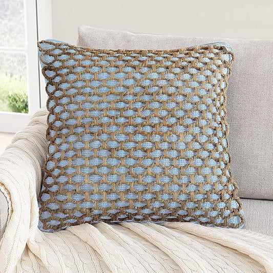 Boho Living Jada Decorative Throw, (1) 20" x 20" Pillow Cover with Insert, Light Blue