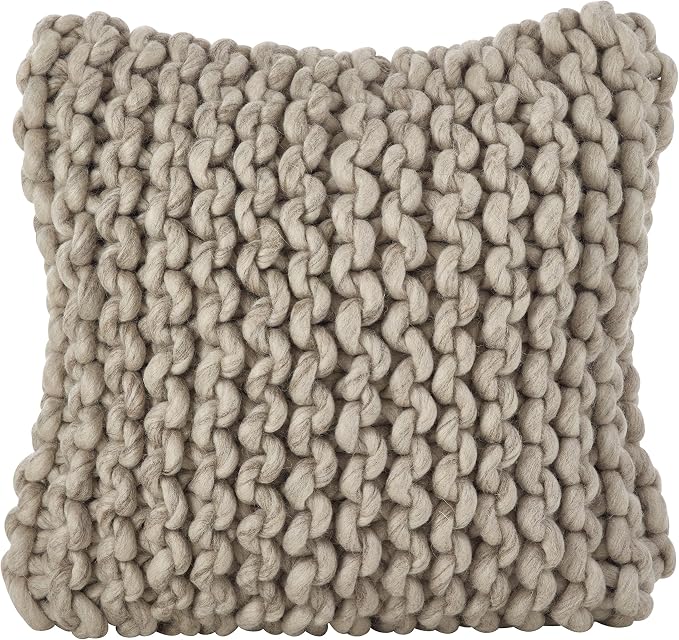 SARO LIFESTYLE Chunky Cable Knit Design Wool Down Filled Throw Pillow, Fog, 18"
