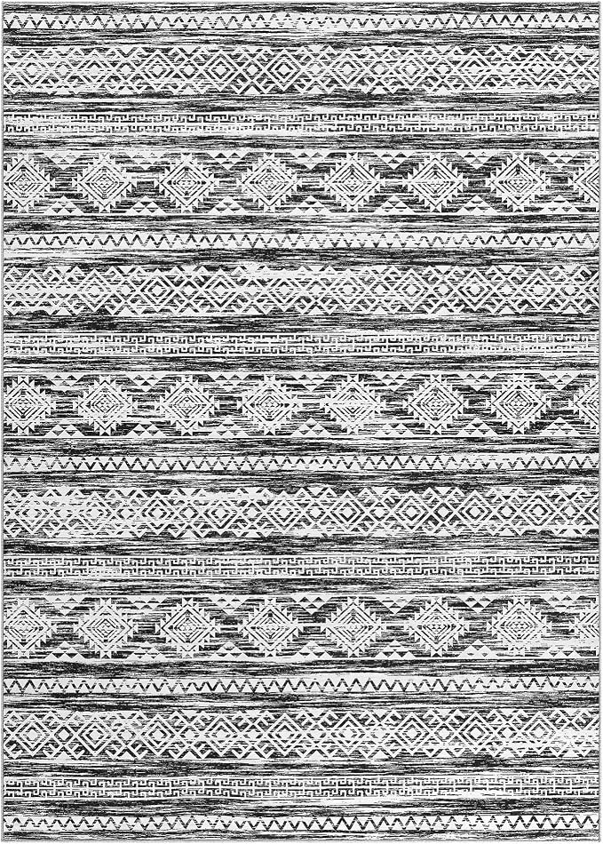 Tortania Area Rug Living Room Rugs - 8x10 Washable Large Soft Neutral Boho Moroccan Bohemian Farmhouse Rug Indoor Floor Carpet for Bedroom Under Dining Table Home Office Decor - Black White