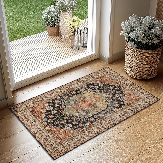 Ruaruarug Washable Area Rug 2x3 for Kitchen Entryway Living Room Bedroom, Ultra Soft Non Slip Stain & Fade Resistant, Pet & Kids Friendly, Suitable for High Traffic Areas Easy to Clean, Maroon