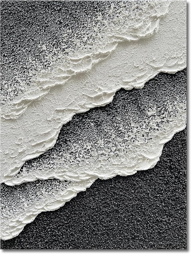 NANKAI Hand Painted Beach Wave Landscape Oil Painting Black and White Abstract Canvas Art Home Office Wall Deco Art Painting 28x40 inches