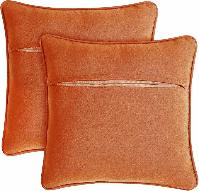 Boho Living Jada Premium Woven Design, Decorative Throw, Living Room Décor, (2) 20" x 20" Pillow Covers with Insert, Harvest Orange 2 Count