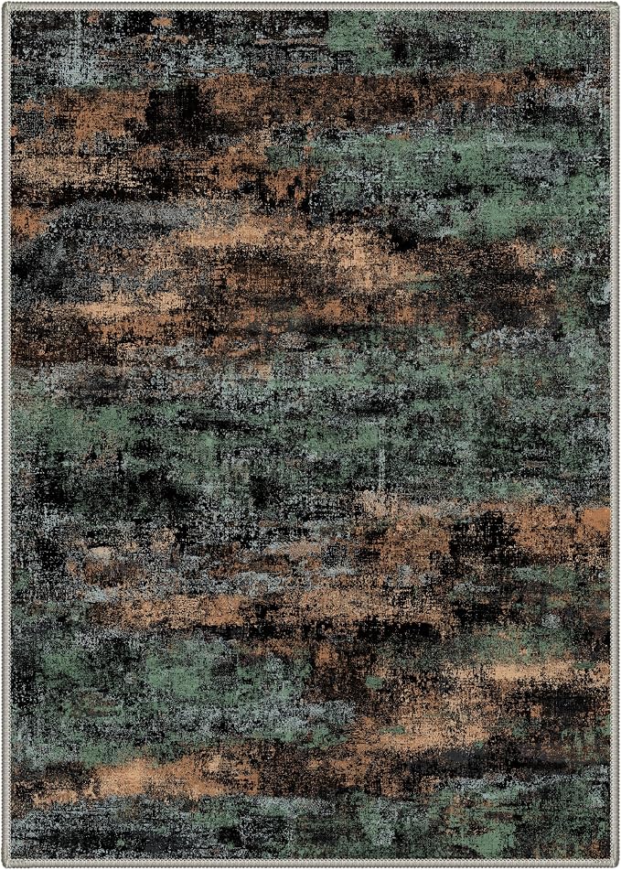 BEIMO Area Rugs 5x7 for Living Room Bedroom, Modern Abstract Machine Washable Rug, Large Soft Low Pile Floor Cover with Non Slip Backing for Dining Room, Black/Earthy Green
