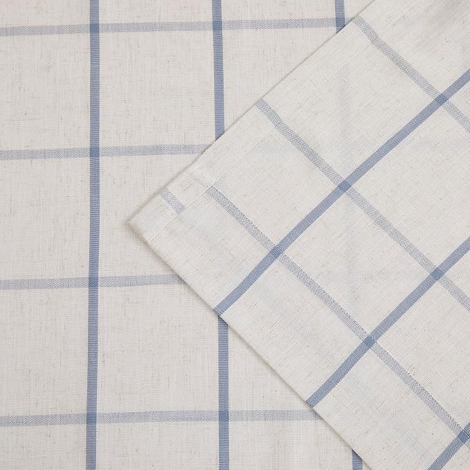 Vision Home Blue Plaid Linen Pinch Pleated Semi Sheer Curtains Checkered Light Filtering Window Panels 84 inches Long for Living Room Bedroom Rustic Pleat Drapes with Back Tab Hooks 60" Wx84 Lx2