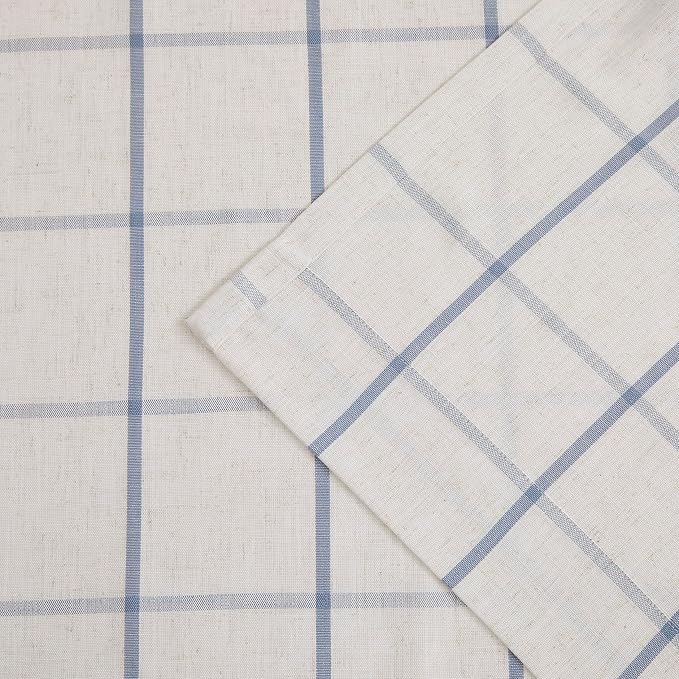 Vision Home Blue Plaid Linen Pinch Pleated Semi Sheer Curtains Checkered Light Filtering Window Panels 102 inches Long for Living Room Bedroom Rustic Pleat Drapes with Back Tab Hooks 60" Wx102 Lx2