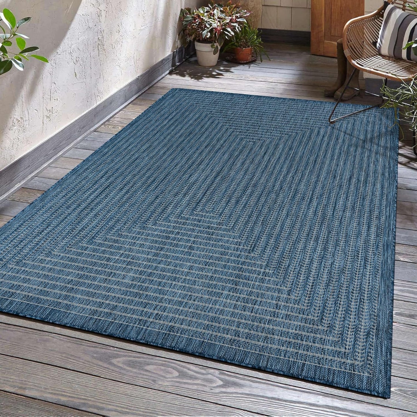 Adiva Rugs Outdoor Indoor Area Rug, Weather Resistant, Easy to Clean, Stain Resistant Floor Mat for Dining Room, Backyard, Deck, Patio (Azure Denim Blue, 6' X 9')