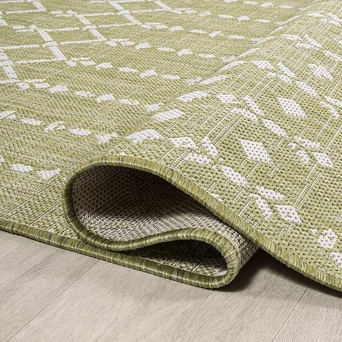 JONATHAN Y Moroccan Geometric Indoor Outdoor Runner Rug 2X8 Light Green/Cream, Ourika Textured Weave for Backyard, Patio, Porch, Easy-Cleaning, High Traffic, Pet-Friendly, Non-Shedding SMB108N-28