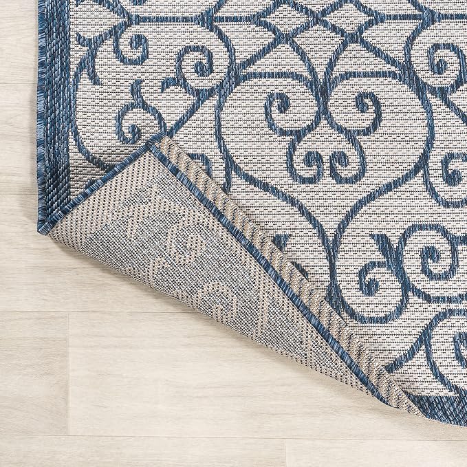 JONATHAN Y Vintage Filigree Indoor Outdoor Area Rug 5X8 Blue/Cream, Madrid Textured Weave for Backyard, Patio, Porch, Easy-Cleaning, High Traffic, Pet-Friendly, Non-Shedding (SMB107F-5)