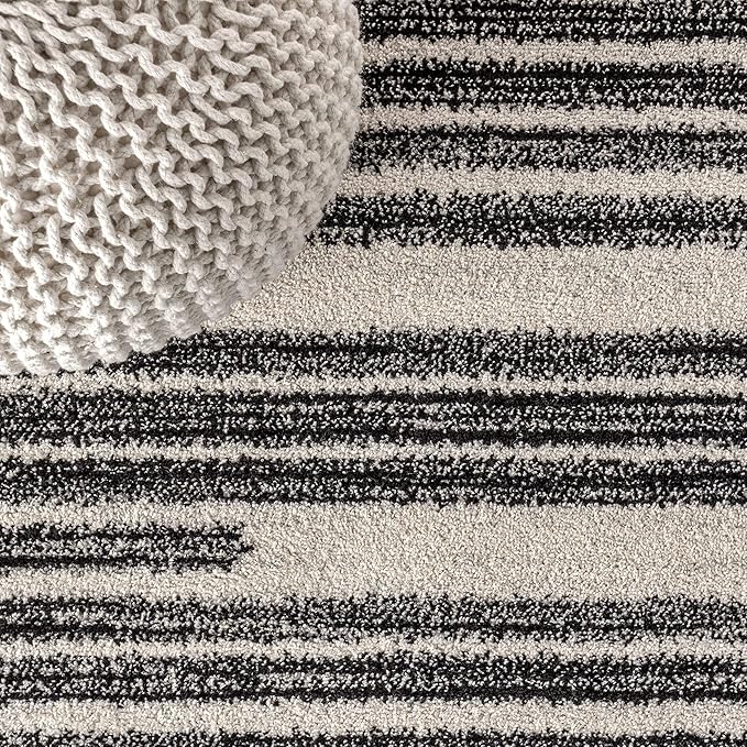 JONATHAN Y Khalil Modern Berber Stripe Cream/Black Runner Rug, 2x20, Contemporary, Bohemian, Easy-Cleaning for Living Room, Bedroom, Kitchen, Pet Friendly, Non-Shedding (MOH207A-220)