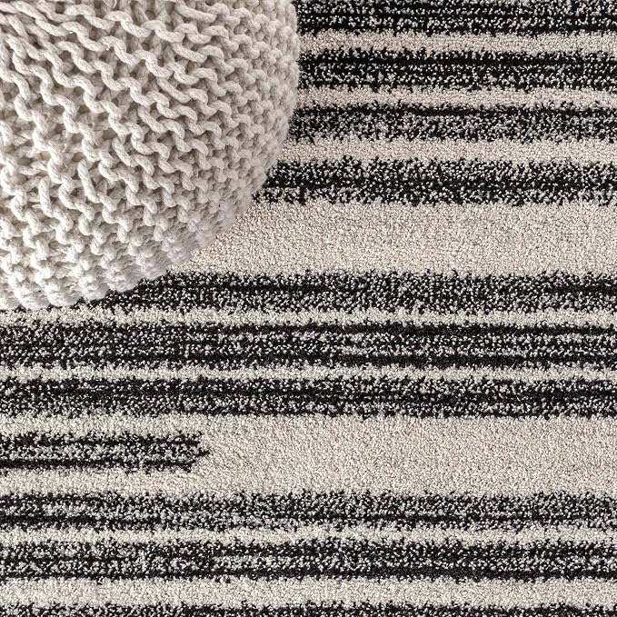JONATHAN Y Khalil Modern Berber Stripe Cream/Black 8x8 Square Indoor Area Rug, Contemporary, Bohemian, Easy-Cleaning for Living Room, Bedroom, Kitchen, Pet Friendly, Non-Shedding (MOH207A-8SQ)