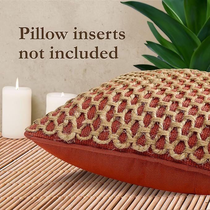 Boho Living 18x18 Rust Throw Pillow Covers Pillow Insert not Included - Boho Pillow Covers Only, Pack of 2