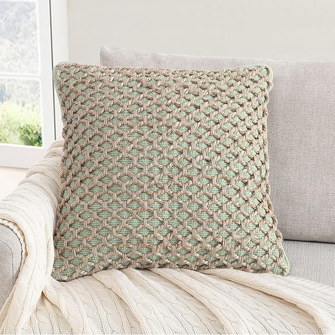 Boho Living 18x18 Sage Green Throw Pillow Covers with Pillow Insert Included, Pack of 1