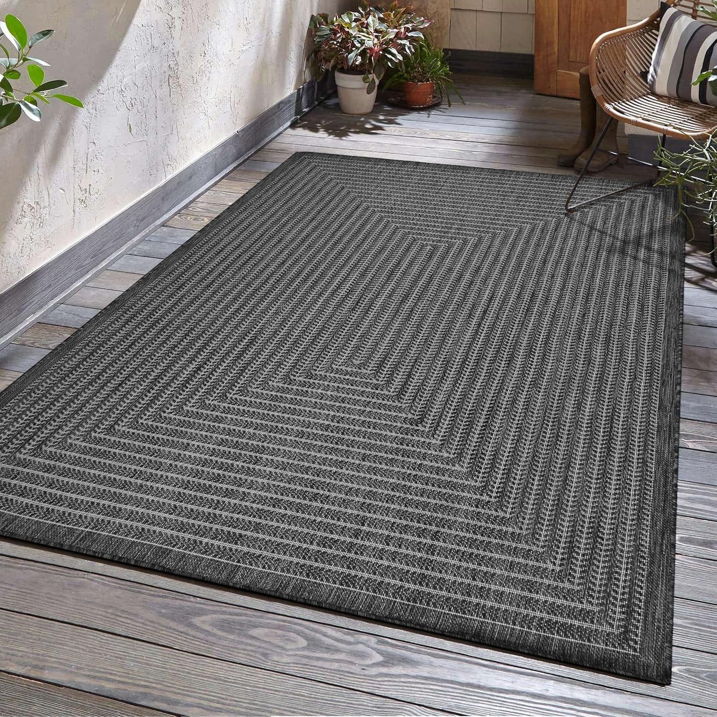 Adiva Rugs Outdoor Indoor Area Rug, Weather Resistant, Easy to Clean, Stain Resistant Floor Mat for Dining Room, Backyard, Deck, Patio (Pebble Weiss, 8' x 10')