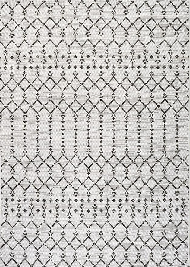 JONATHAN Y Moroccan Geometric Indoor Outdoor Area Rug 4X6 Cream/Black, Ourika Textured Weave for Backyard, Patio, Porch, Easy-Cleaning, High Traffic, Pet-Friendly, Non-Shedding (SMB108I-4)