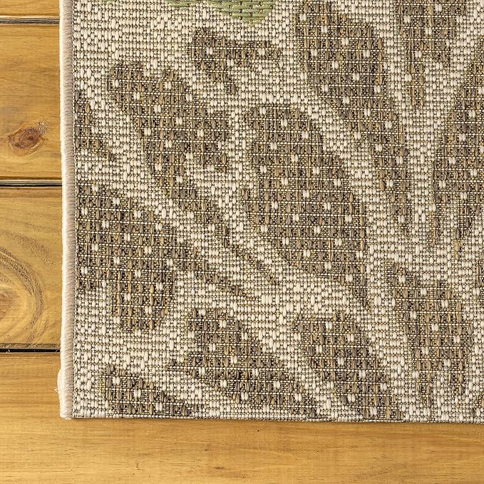 JONATHAN Y Floral Textured Weave Indoor Outdoor Square Area Rug 6X6 Sage/Brown, Zinnia Modern for Backyard, Patio, Porch, Easy-Cleaning, High Traffic, Pet-Friendly, Non-Shedding (SMB110A-6SQ)