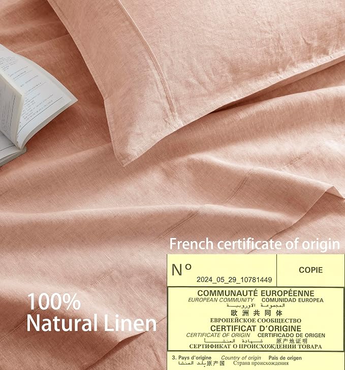 Talasily 100% French Linen Pillow Case King Size Set of 2,Oeko-TEX Certified Stone Washed Flax Pillow Shams with Envelope Closure - Breathable & Cooling for Hot Sleepers（Pink,20''x36''）