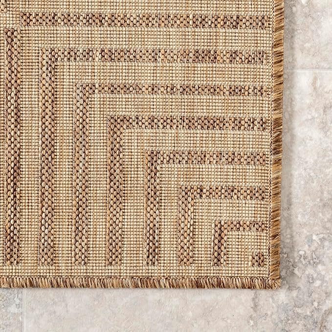Nuloom Asha Light Brown/Ivory, 3'6" x 5', Casual, Striped Border, Soft and Cozy, High Traffic, Easy Clean, Durable Area Rug for Indoor/Outdoor Patio, Deck, Porch, Garden, Courtyard