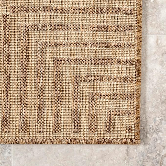 Nuloom Asha Light Brown/Ivory, 2' x 10', Casual, Striped Border, Soft and Cozy, High Traffic, Easy Clean, Durable Runner for Indoor/Outdoor Patio, Deck, Porch, Garden, Courtyard