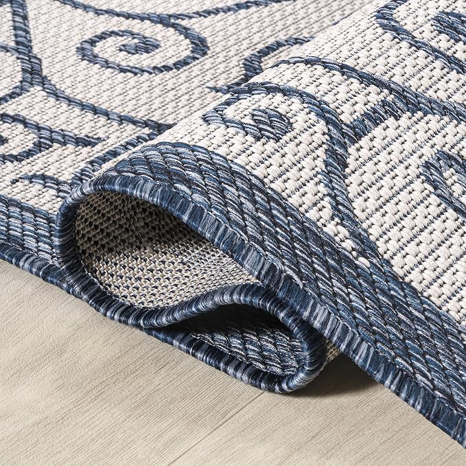 JONATHAN Y Vintage Filigree Indoor Outdoor Area Rug 3X5 Blue/Cream, Madrid Textured Weave for Backyard, Patio, Porch, Easy-Cleaning, High Traffic, Pet-Friendly, Non-Shedding (SMB107F-3)