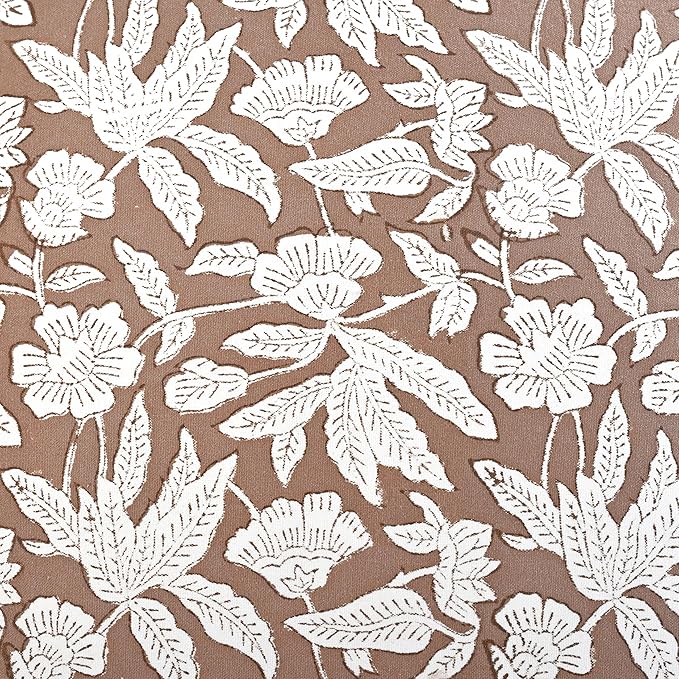 Ridhi Oak Brown Block Print Cotton Piping Throw Pillow Covers 16x16 Set of 2 Decorative Couch Pillows for Living Room, Chic Boho Cute Outdoor Pillows Covers Gifts for Christmas, Thanksgiving