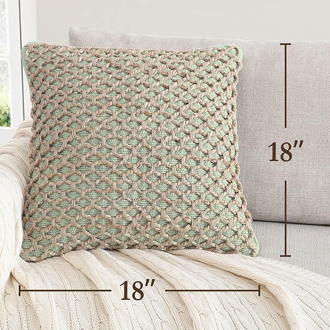 Boho Living 18x18 Sage Green Throw Pillow Covers with Pillow Insert Included, Pack of 2