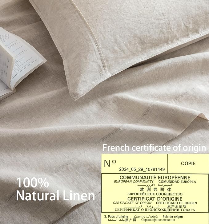 Talasily 100% French Linen Pillow Case Standard Size Set of 2,Oeko-TEX Certified Stone Washed Flax Pillow Shams with Envelope Closure - Breathable & Cooling for Hot Sleepers（Natural Linen,20''x26''）