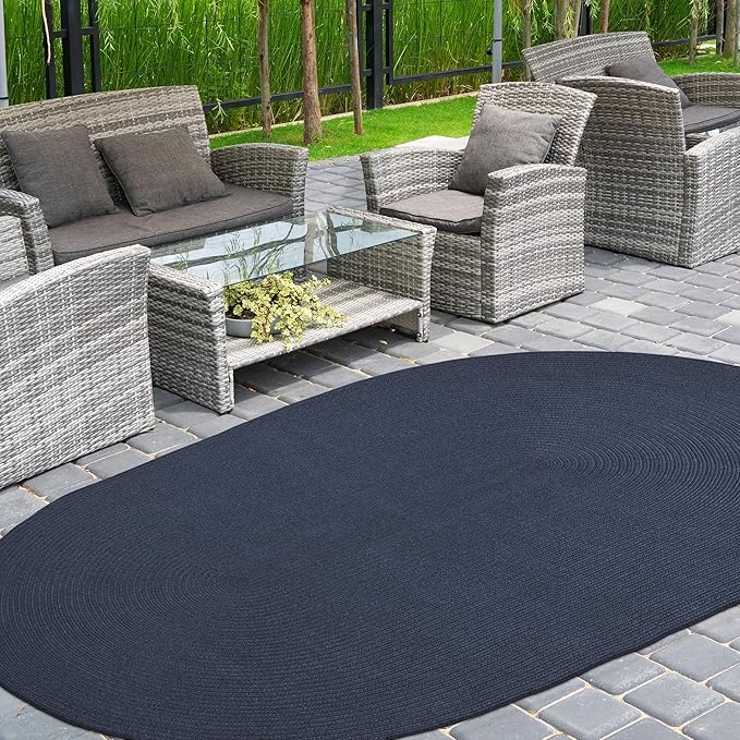 Superior Jute Oval Indoor Area Rug, Denim Blue