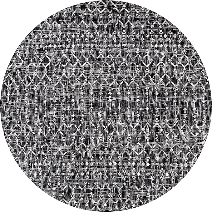 JONATHAN Y Moroccan Geometric Indoor Outdoor Round Area Rug 3 Ft Black/Gray, Ourika Textured Weave for Backyard, Patio, Porch, Easy-Cleaning, High Traffic, Pet-Friendly, Non-Shedding (SMB108F-3R)