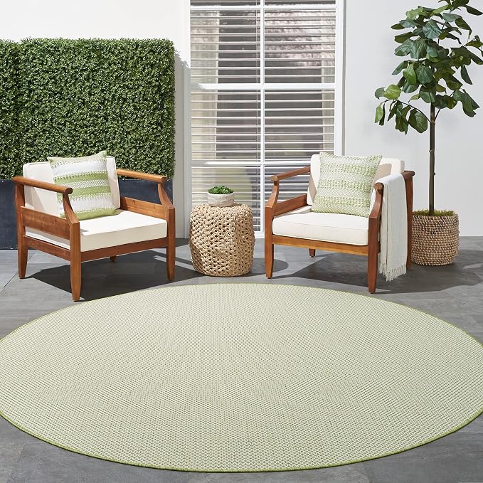 Nourison Home Courtyard Ivory Green 8' x Round Area Rug - Easy Clean, Non Shedding, Bed Room, Living Room, Dining Room, Kitchen (8' x Round)