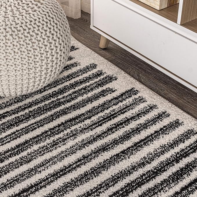 JONATHAN Y Khalil Modern Berber Stripe Cream/Black Indoor Area Rug, 8x10, Contemporary, Bohemian, Easy-Cleaning for Living Room, Bedroom, Kitchen, Pet Friendly, Non-Shedding (MOH207A-8)