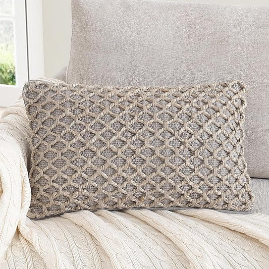 Boho Living Jada Decorative Throw, Includes Accent, Premium Woven Design, Living Room Décor, (1) 12" x 20" Pillow Cover with Insert, Grey
