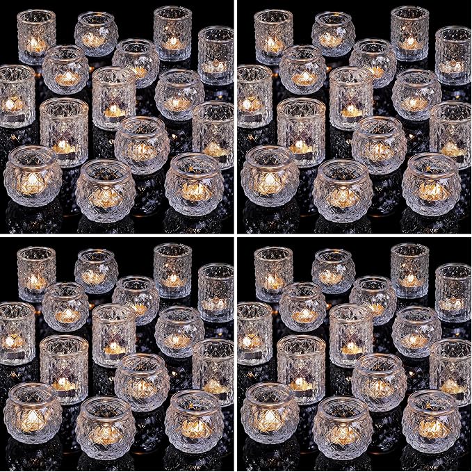 DARJEN Clear Votive Candle Holders Set of 36- Round Glass Candle Holders Bulk for Tea Light Candle, Embossed Candle Votives for Wedding Centerpiece, Various Parties & Home Decor (Pack of 4)
