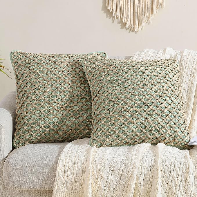 Boho Living 18x18 Sage Green Throw Pillow Covers with Pillow Insert Included, Pack of 2