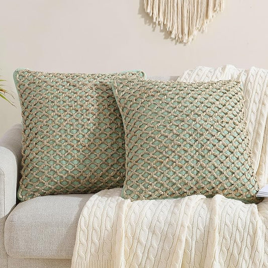 Boho Living 18x18 Sage Green Throw Pillow Covers with Pillow Insert Included, Pack of 2