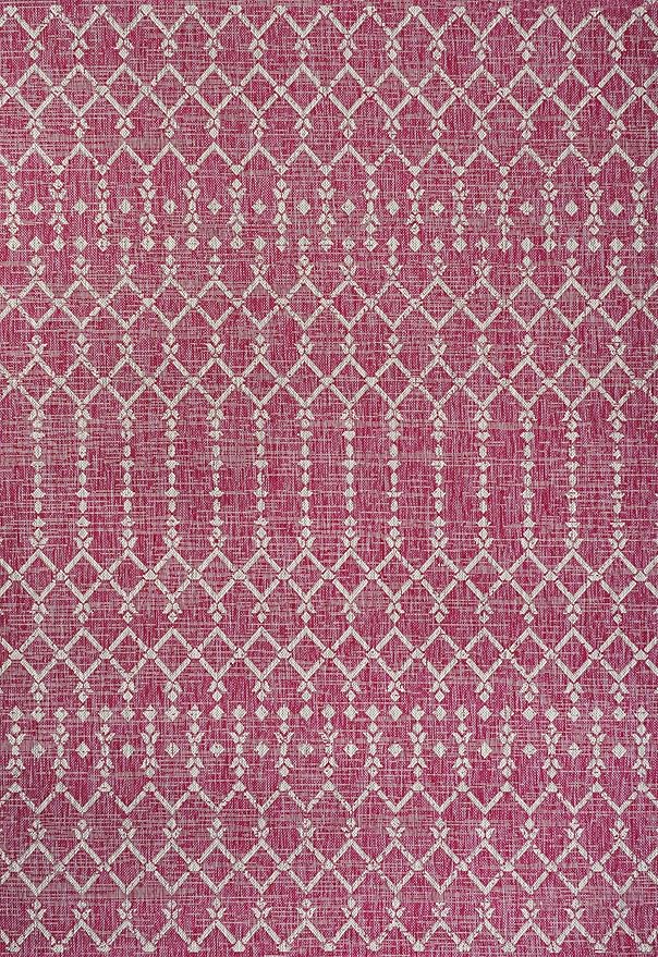 JONATHAN Y Moroccan Geometric Indoor Outdoor Area Rug 4X6 Fuchsia/Light Gray, Ourika Textured Weave for Backyard, Patio, Porch, Easy-Cleaning, High Traffic, Pet-Friendly, Non-Shedding (SMB108Q-4)