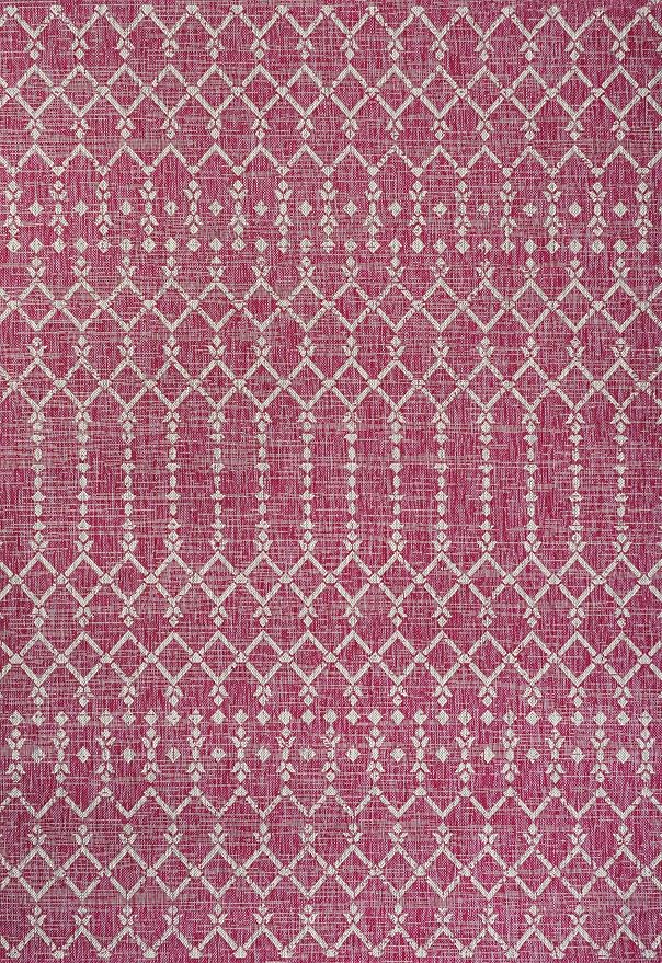 JONATHAN Y Moroccan Geometric Indoor Outdoor Area Rug 5X8 Fuchsia/Light Gray, Ourika Textured Weave for Backyard, Patio, Porch, Easy-Cleaning, High Traffic, Pet-Friendly, Non-Shedding (SMB108Q-5)
