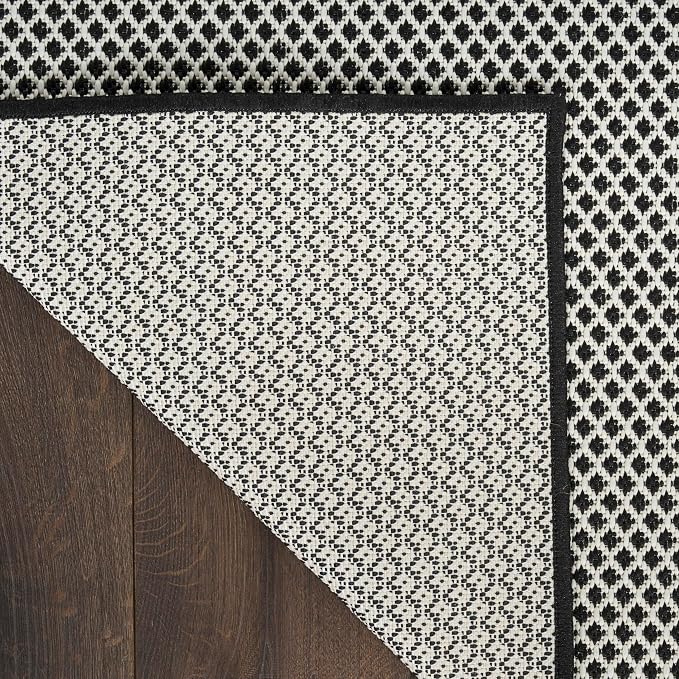 Nourison Home Courtyard Black White 6' x 9' Area Rug - Easy Clean, Non Shedding, Bed Room, Living Room, Dining Room, Kitchen (6' x 9')