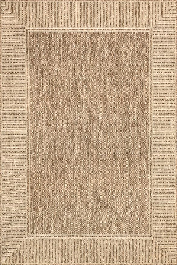 Nuloom Asha Light Brown/Ivory, 3'6" x 5', Casual, Striped Border, Soft and Cozy, High Traffic, Easy Clean, Durable Area Rug for Indoor/Outdoor Patio, Deck, Porch, Garden, Courtyard