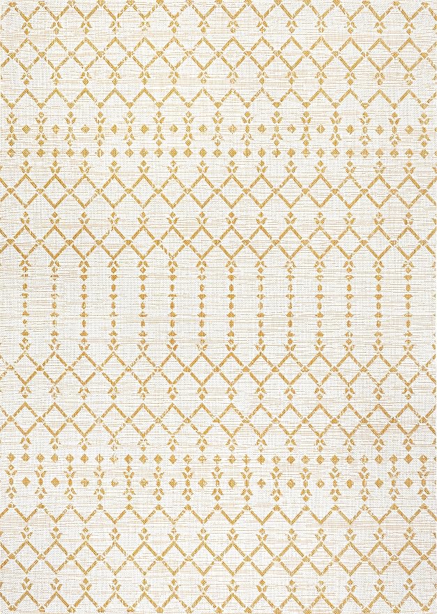 JONATHAN Y Moroccan Geometric Indoor Outdoor Area Rug 5X8 Cream/Yellow, Ourika Textured Weave for Backyard, Patio, Porch, Easy-Cleaning, High Traffic, Pet-Friendly, Non-Shedding (SMB108J-5)