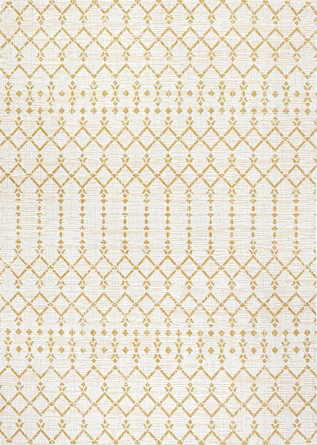 JONATHAN Y Moroccan Geometric Indoor Outdoor Area Rug 4X6 Cream/Yellow, Ourika Textured Weave for Backyard, Patio, Porch, Easy-Cleaning, High Traffic, Pet-Friendly, Non-Shedding (SMB108J-4)