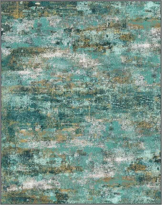 BEIMO Machine Washable Rug 9x12 Area Rugs for Living Room Bedroom, Large Turquoise Abstract Area Rug Soft Throw Rugs, Low-Pile Floor Carpet with Non Slip Rubber Backing