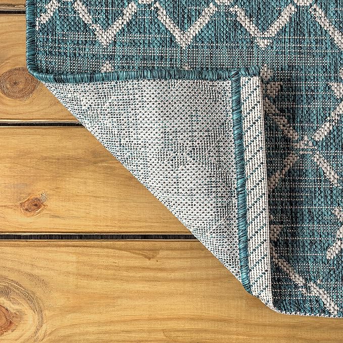 JONATHAN Y Moroccan Geometric Indoor Outdoor Square Area Rug 6X6 Teal/Gray, Ourika Textured Weave for Backyard, Patio, Porch, Easy-Cleaning, High Traffic, Pet-Friendly, Non-Shedding (SMB108C-6SQ)