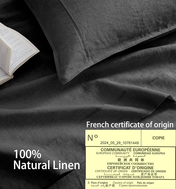 Talasily 100% French Linen Pillow Case Queen Size Set of 2,Oeko-TEX Certified Stone Washed Flax Pillow Shams with Envelope Closure - Breathable & Cooling for Hot Sleepers（Dark Grey,20''x30''）