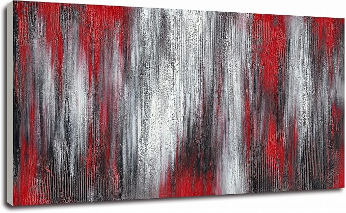 MyArton Large Abstract Red Black White Canvas Wall Art Modern Hand Painted Textured Oil Painting Framed Ready to Hang 60x30inch for Living Room Decor for Bedroom Decoration