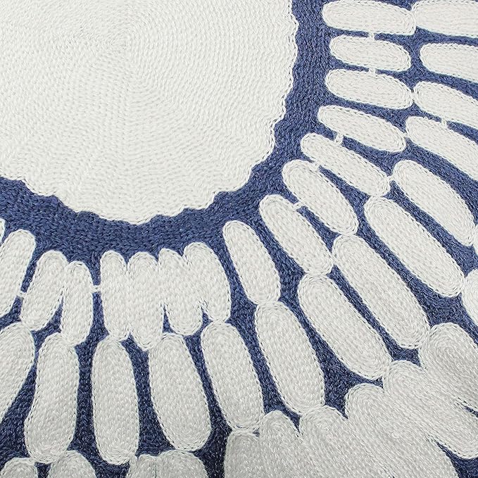 Embroidery Throw Pillow Covers 18x18 Home Decor Floor Pillows Cover 100% Cotton Cushion Cover Throw Pillow Case for Couch Dark Blue Sunflower Embroidered Pillow 45x45cm, Navy Blue, 1 Piece